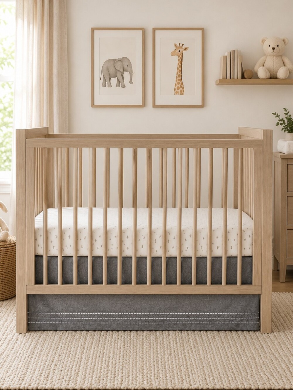 NWT Pottery Barn Kids Mini Stripe Crib Skirt Luxe 100% Cotton Gray *2 Available*